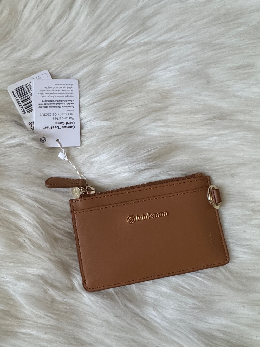 Lululemon Cactus Leather Card Case Wallet Chestnut Brown Gold NWT